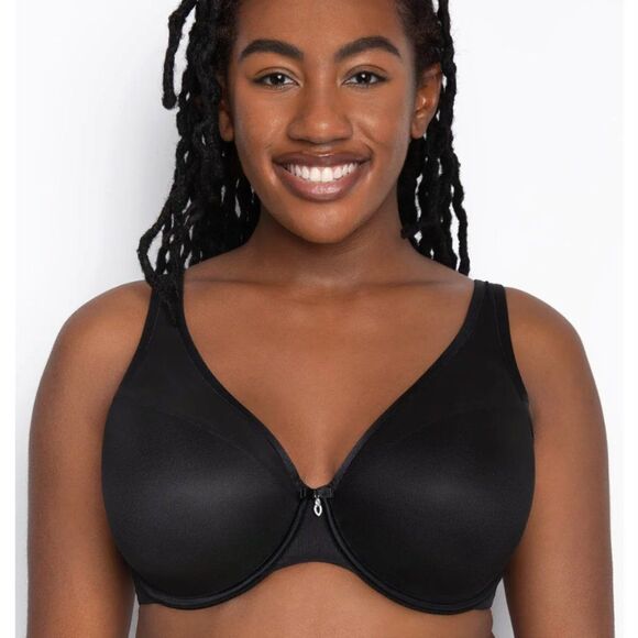 Curvy Couture Black Sheer Mesh‎ Plunge T-Shirt Underwire Bra Size 42G NEW - Picture 1 of 13